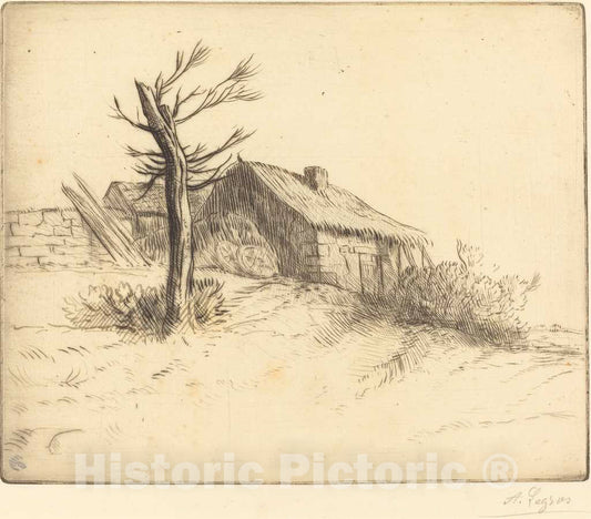 Art Print : Alphonse Legros, Thatched Cottage (Chaumiere) - Vintage Wall Art