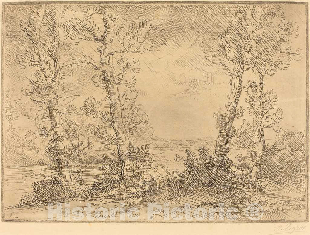 Art Print : Alphonse Legros, Salmon Fisher (Le pecheur du Saumon) - Vintage Wall Art