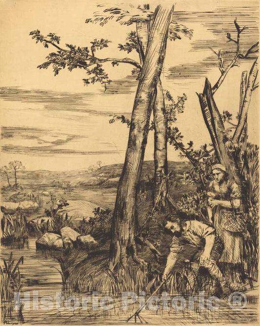 Art Print : Alphonse Legros, Fishing for Crayfish (Les pecheurs d'ecrevisses) - Vintage Wall Art