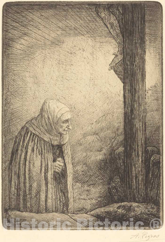 Art Print : Alphonse Legros, Woman at The Foot of The Cross (Femme au Calvaire) - Vintage Wall Art