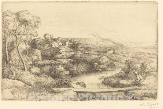 Art Print : Alphonse Legros, Footbridge (La passerelle) - Vintage Wall Art