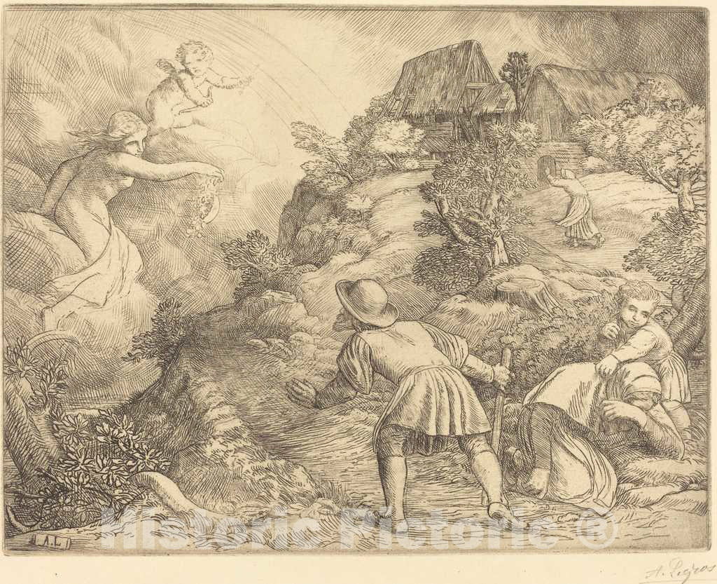 Art Print : Alphonse Legros, Allegory of The Peasant and Fortune (Le paysan et la Fortune: Sujet allegorique) - Vintage Wall Art