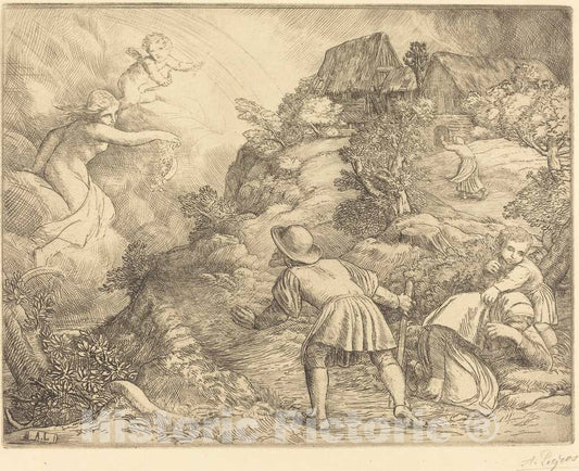 Art Print : Alphonse Legros, Allegory of The Peasant and Fortune (Le paysan et la Fortune: Sujet allegorique) - Vintage Wall Art