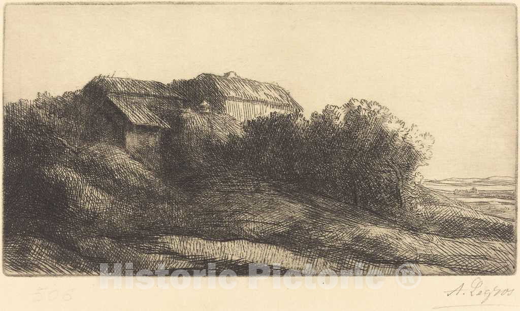 Art Print : Alphonse Legros, Cottage on a Hillside (Chaumiere sur le coteau) - Vintage Wall Art