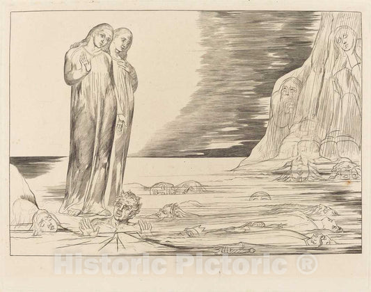 Art Print : William Blake, The Circle of The Traitors; Dante's Foot Striking Bocca Degli Abbate, 1827 - Vintage Wall Art