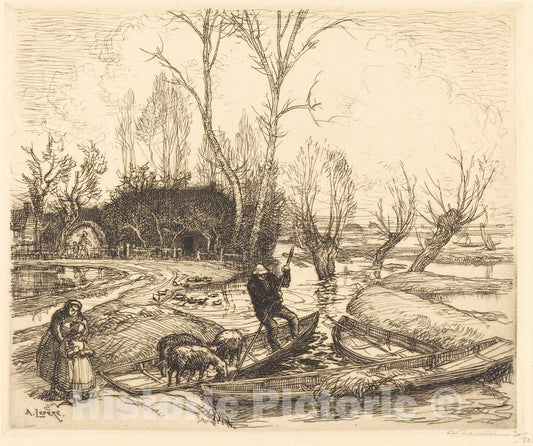 Art Print : Auguste LepÃ¨re, in The Deluged Marsh - The Shepherd (Au Marais inonde - Le Berger), 1911 - Vintage Wall Art
