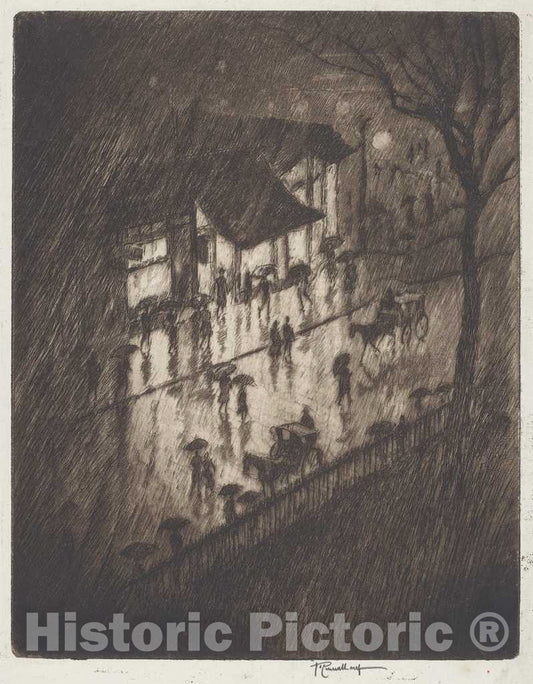 Art Print : Joseph Pennell, Rainy Night, Charing Cross Shops, 1903 - Vintage Wall Art