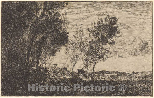 Art Print : Baptiste-Camille Corot, in The Dunes: Souvenir of The Hague (Dans les Dunes: Souvenir du Bois de La Haye), 1869 - Vintage Wall Art