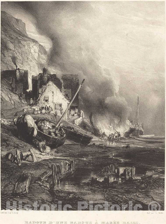 Art Print : EugÃ¨ne Isabey, Radoub d'une Barque Ã  MarÃ©e Basse, 1833 - Vintage Wall Art