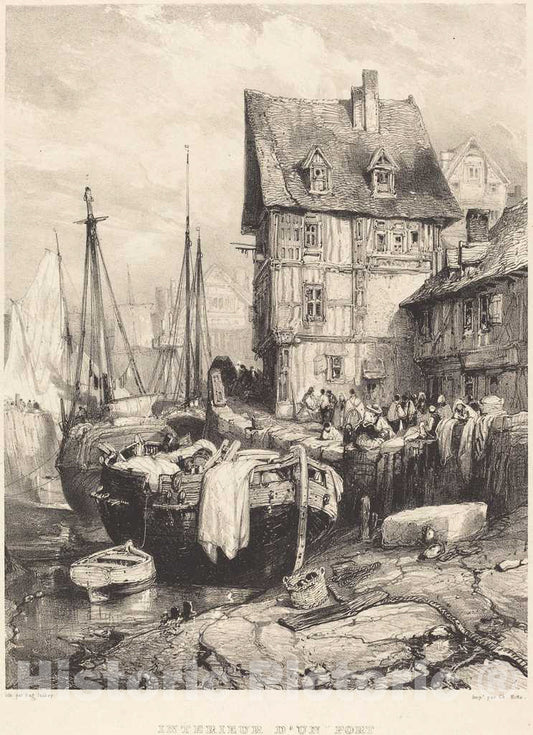 Art Print : EugÃ¨ne Isabey, IntÃ©rieur d'un Port, 1833 - Vintage Wall Art