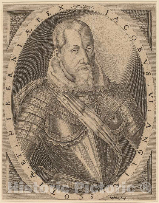 Art Print : Christoffel Van Sichem I, James I, King of Great Britain - Vintage Wall Art