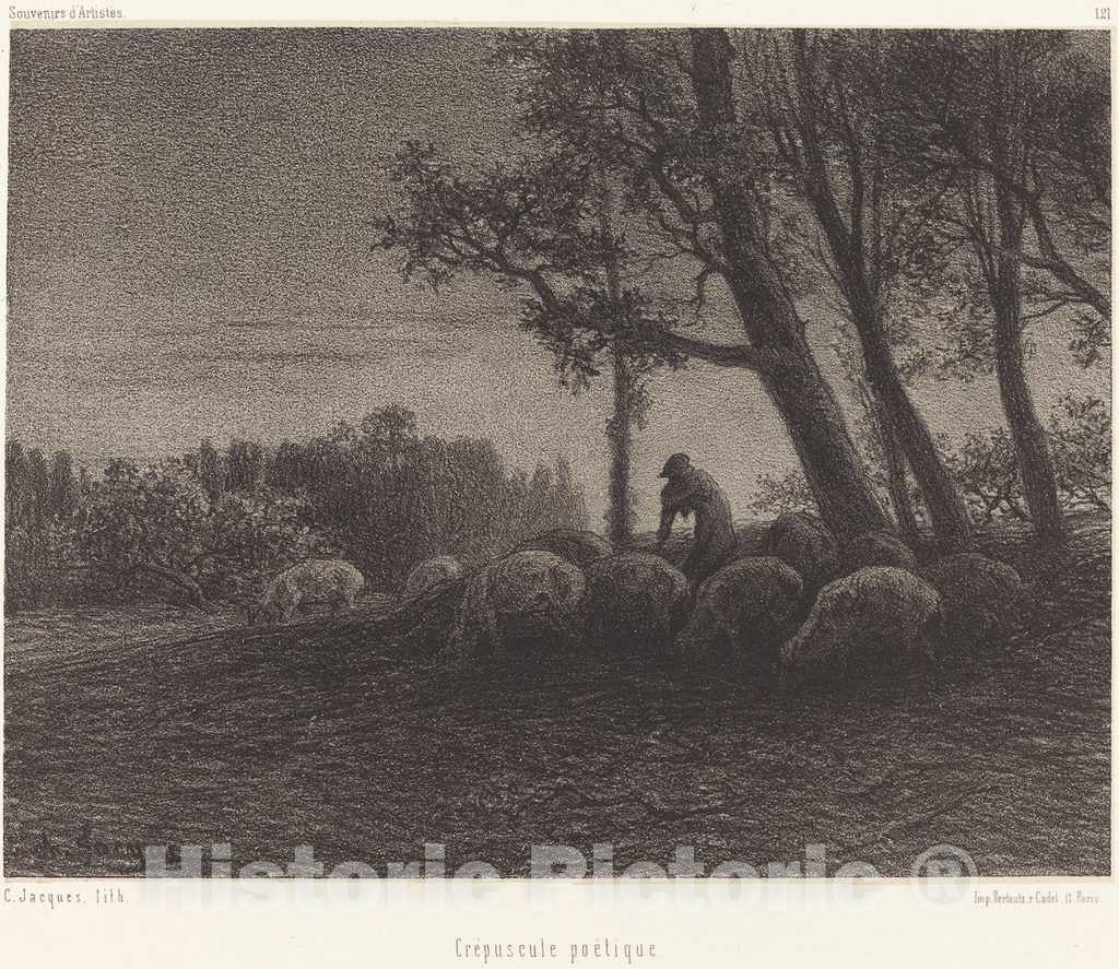 Art Print : Charles Ã‰mile Jacque, Crepuscule poetique (Poetical Twilight), c. 1853 - Vintage Wall Art