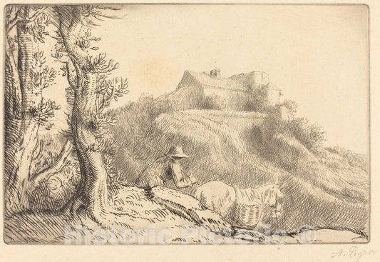 Art Print : Alphonse Legros, Farm on a Hill (La Ferme sur la Colline) - Vintage Wall Art