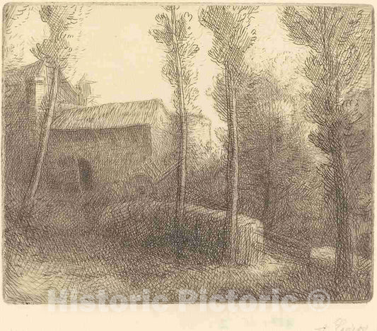 Art Print : Alphonse Legros, Bridge at The Mill (Le pont du Moulin) - Vintage Wall Art
