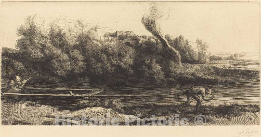 Art Print : Alphonse Legros, Landscape with Boat, 2nd Plate (Paysage au Bateau) - Vintage Wall Art