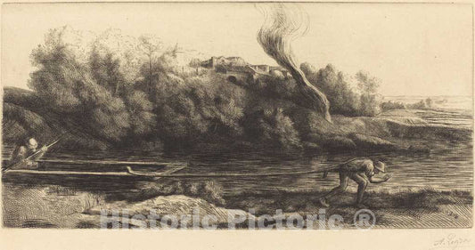 Art Print : Alphonse Legros, Landscape with Boat, 2nd Plate (Paysage au Bateau) - Vintage Wall Art
