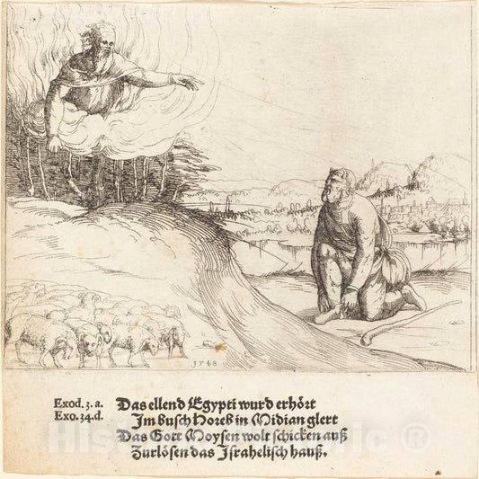 Art Print : Augustin Hirschvogel, Moses and The Burning Bush, 1548 - Vintage Wall Art
