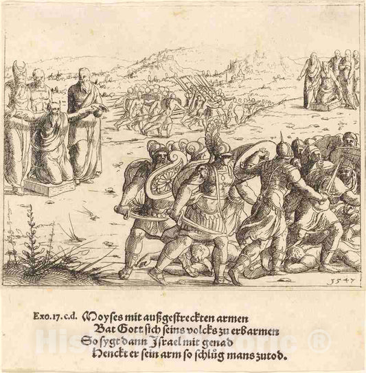 Art Print : Augustin Hirschvogel, Moses with Outstretched Arms, 1547 - Vintage Wall Art