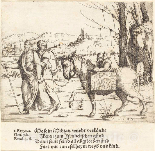 Art Print : Augustin Hirschvogel, Moses Returns to Egypt from Midian, 1549 - Vintage Wall Art