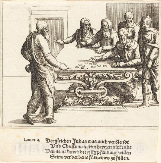 Art Print : Augustin Hirschvogel, The Payment of Judas - Vintage Wall Art