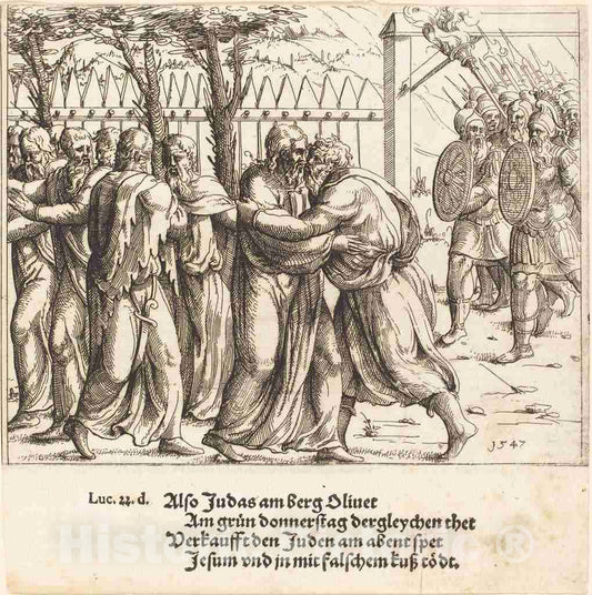 Art Print : Augustin Hirschvogel, The Kiss of Judas - Vintage Wall Art
