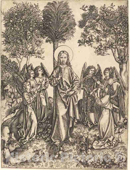 Art Print : Christ in The Wilderness Served by Angels, c.1485 - Vintage Wall Art