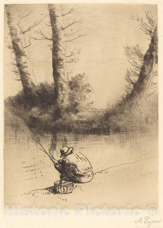 Art Print : Alphonse Legros, Angler (Le pecheur a la Ligne) - Vintage Wall Art