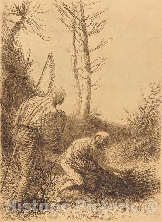 Art Print : Alphonse Legros, Death and The Woodcutter, 2nd Plate (Le Mort et le bucheron) - Vintage Wall Art