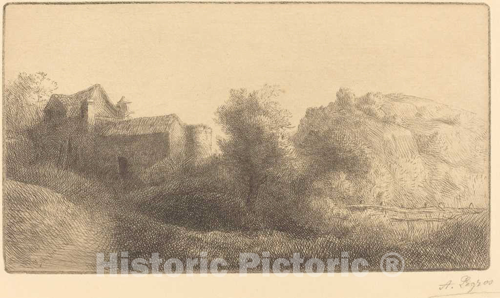 Art Print : Alphonse Legros, Bridge at The Mill (Le pont du Moulin) - Vintage Wall Art