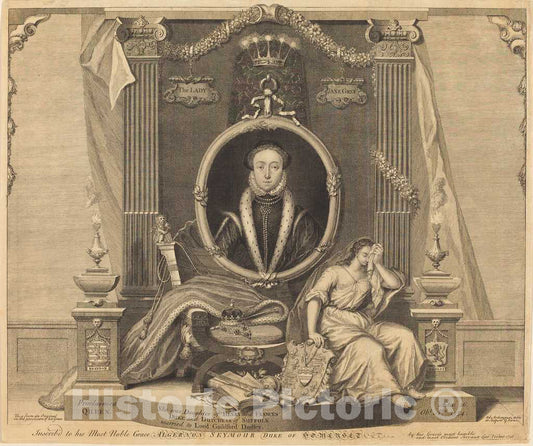 Art Print : George Vertue, Lady Jane Grey, 1748 - Vintage Wall Art