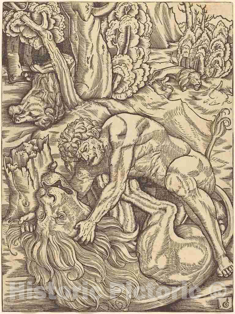 Art Print : Gabriel Salmon, Hercules and The Nemean Lion - Vintage Wall Art