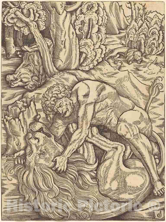 Art Print : Gabriel Salmon, Hercules and The Nemean Lion - Vintage Wall Art