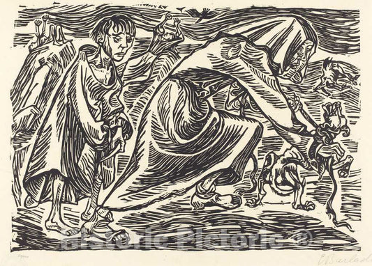 Art Print : Ernst Barlach, The Dog Catcher, 1919 - Vintage Wall Art
