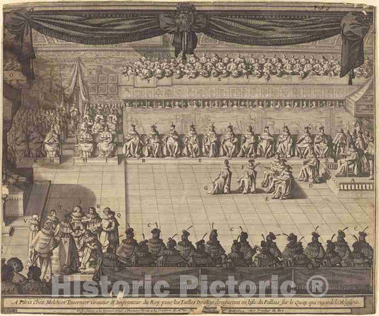 Art Print : Abraham Bosse, Meeting in The Chapel at Fontainebleau, 1633 - Vintage Wall Art