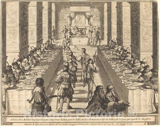 Art Print : Abraham Bosse, Banquet Given by The King to The New Knights, 1633 - Vintage Wall Art
