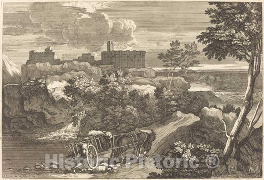 Art Print : SÃ©bastien Bourdon, Landscape with Wagon - Vintage Wall Art