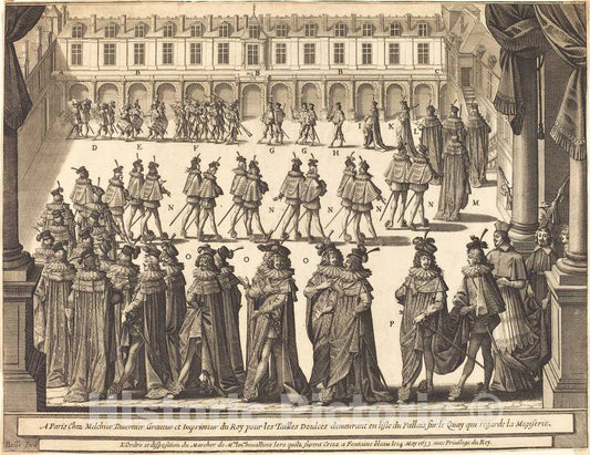 Art Print : Abraham Bosse, March of The King and Knights of The Holy Spirit in The Courtyard at Fontainebleau, 1633 - Vintage Wall Art