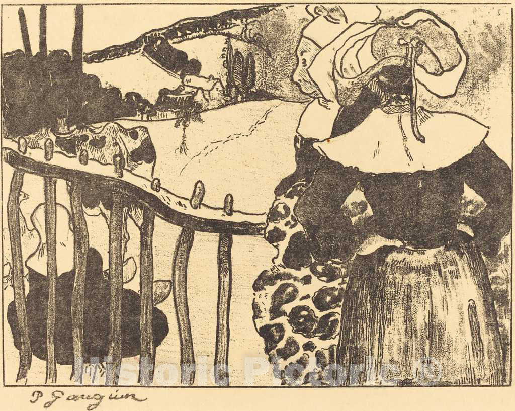 Art Print : Paul Gauguin, Breton Women Beside a Fence (Bretonnes Ã  la barriÃ¨re), 1889 - Vintage Wall Art