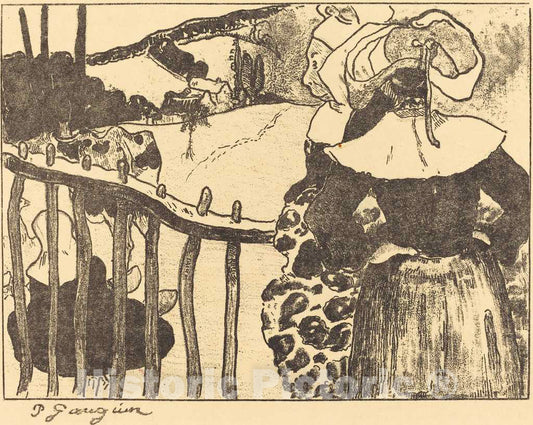 Art Print : Paul Gauguin, Breton Women Beside a Fence (Bretonnes Ã  la barriÃ¨re), 1889 - Vintage Wall Art