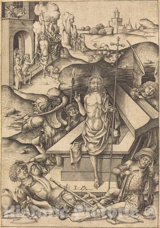 Art Print : Israhel Van Meckenem, The Resurrection, c. 1480 - Vintage Wall Art