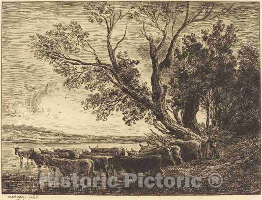 Art Print : Charles-FranÃ§ois Daubigny, The Ford (Le GUE), 1865 - Vintage Wall Art