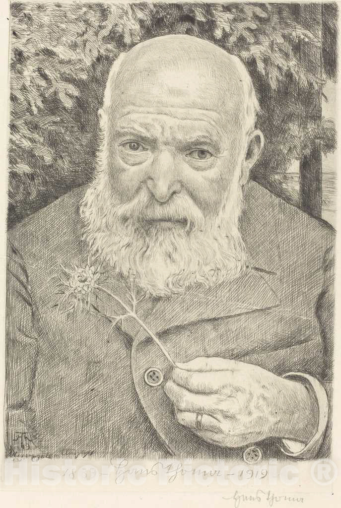 Art Print : Hans Thoma, Self-Portrait VI with Flower, 1909 - Vintage Wall Art