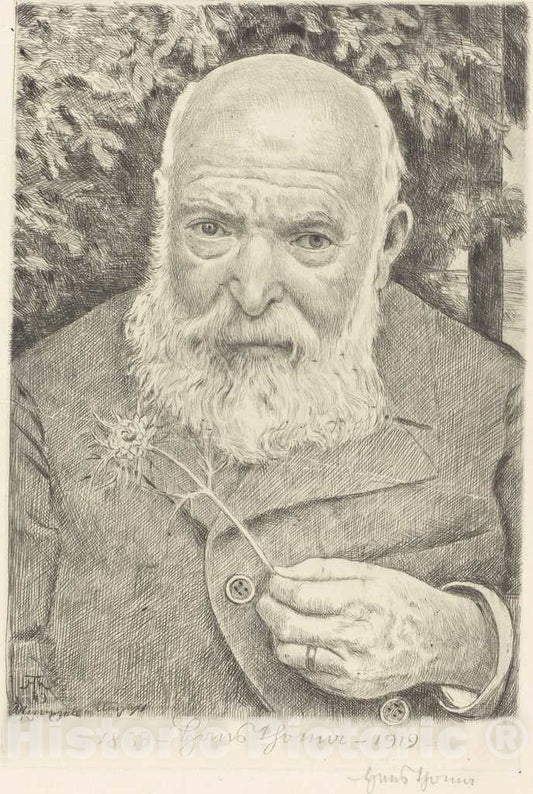 Art Print : Hans Thoma, Self-Portrait VI with Flower, 1909 - Vintage Wall Art