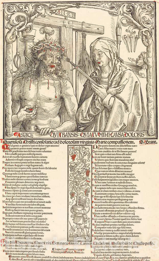 Art Print : Wolf Traut, The Man of Sorrows and Mater Dolorosa, 1512 - Vintage Wall Art