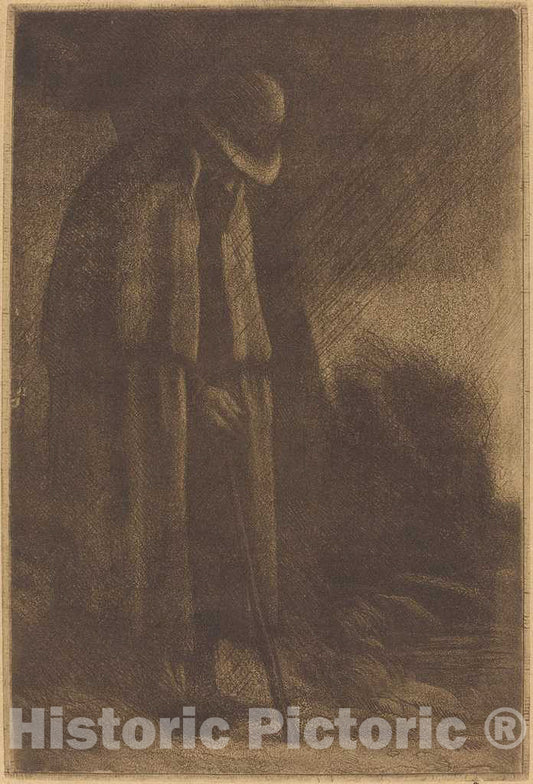 Art Print : Alphonse Legros, Traveler Taking Shelter (Le Voyageur a l'abri) - Vintage Wall Art