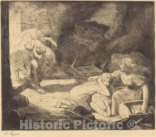 Art Print : Alphonse Legros, The Fire, 2nd Plate (L'incendie) - Vintage Wall Art