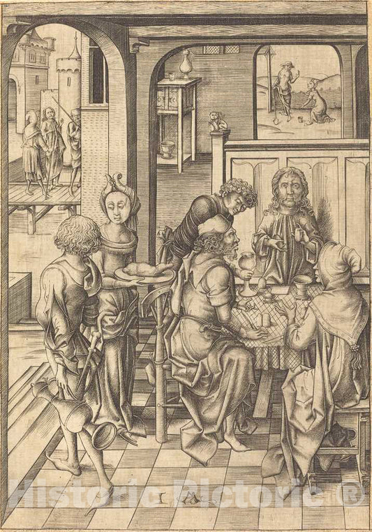 Art Print : Israhel Van Meckenem, Christ at Emmaus, c. 1480 - Vintage Wall Art