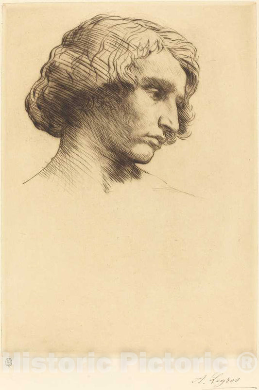 Art Print : Alphonse Legros, Head of a Man (Tete d'homme), 1877 - Vintage Wall Art