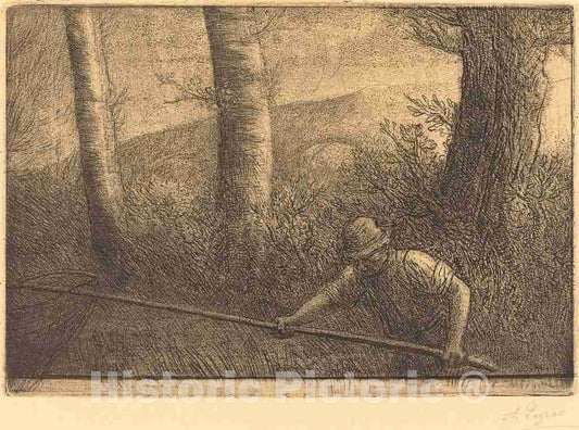 Art Print : Alphonse Legros, Fisherman with a Hoop-net (La Peche a la truble) - Vintage Wall Art