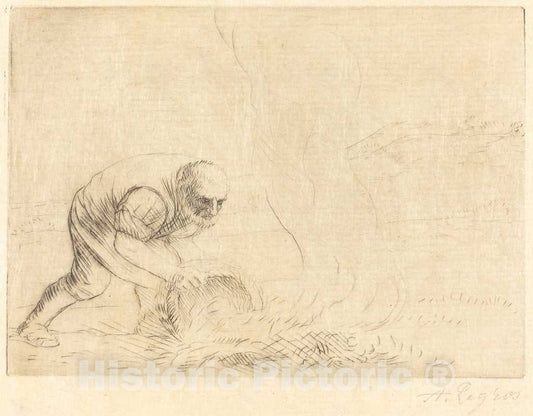 Art Print : Alphonse Legros, Burning Grass (Le bruleur d'herbes) - Vintage Wall Art